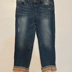 Democracy Blue Ankle Cropped Jeans with Decorative Hem